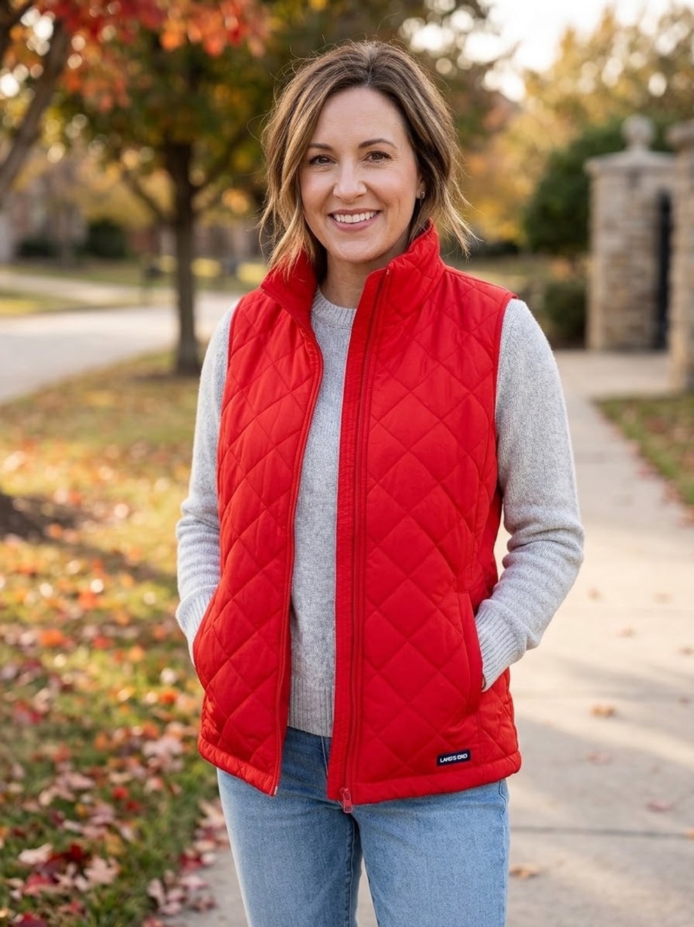Lands' End Red Quilted Full Zip Pocket Sleeveless Vest Women’s Size M